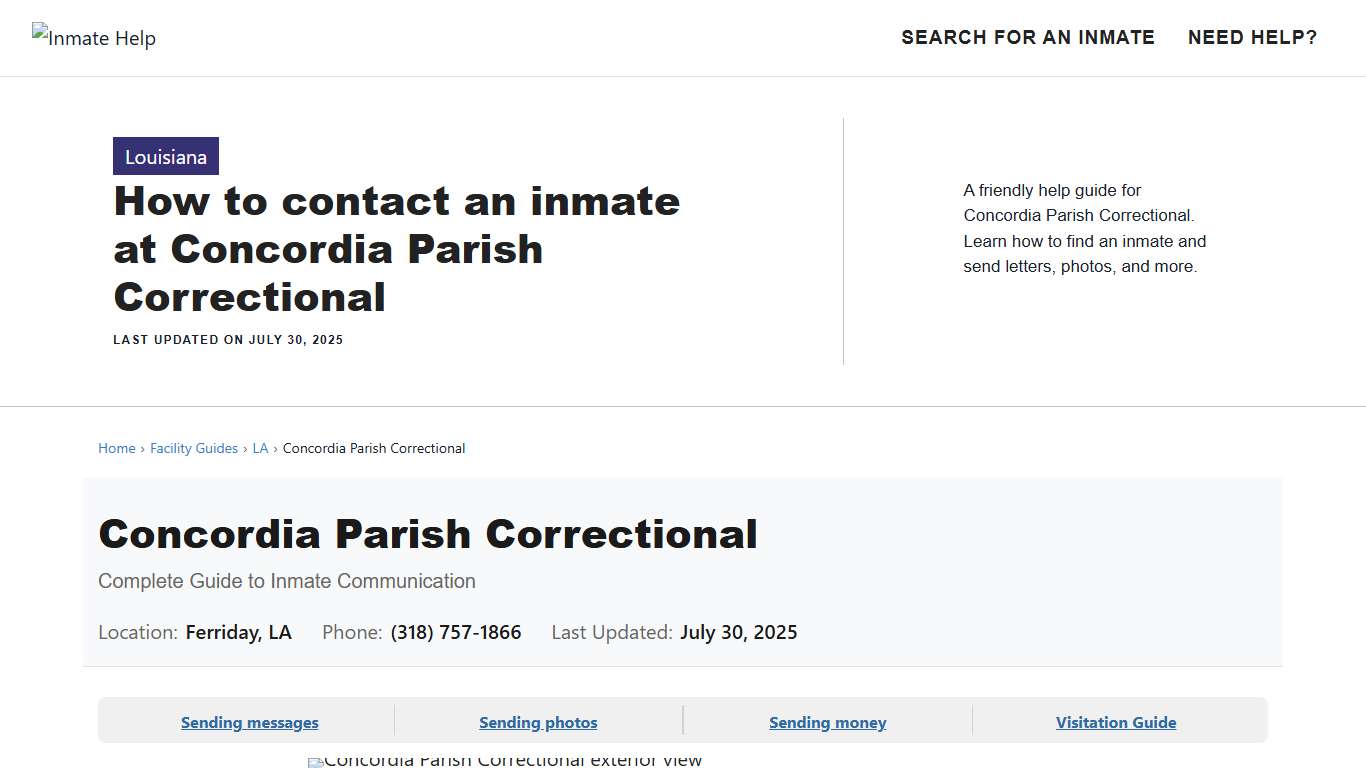 How to contact an inmate at Concordia Parish Correctional - Inmate Help